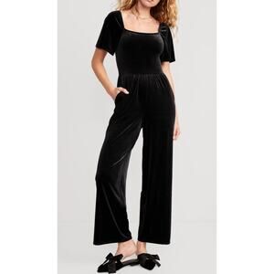 NWT Old Navy Jumpsuit Black Velvet Wide Leg Holiday Party Romantic Whimsigoth